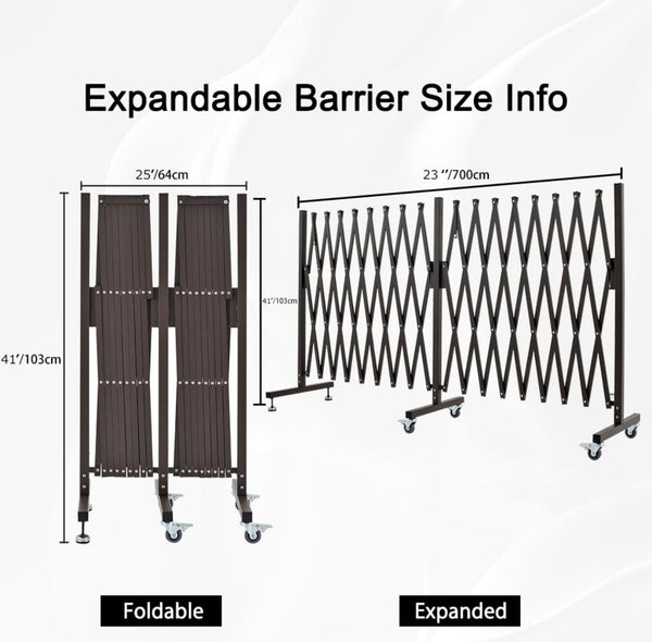 GYMTIME Expandable Metal Barricade Safety Barrier with Casters 23ft - Brown