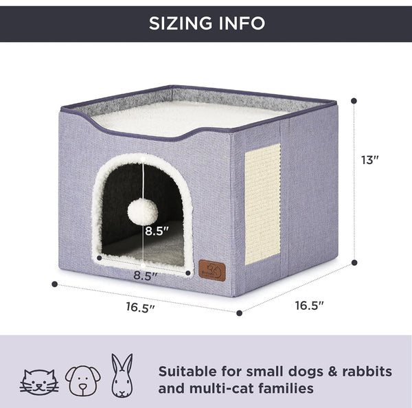 Bedsure Cat Beds Cat House with Fluffy Ball Hanging and Scratch Pad