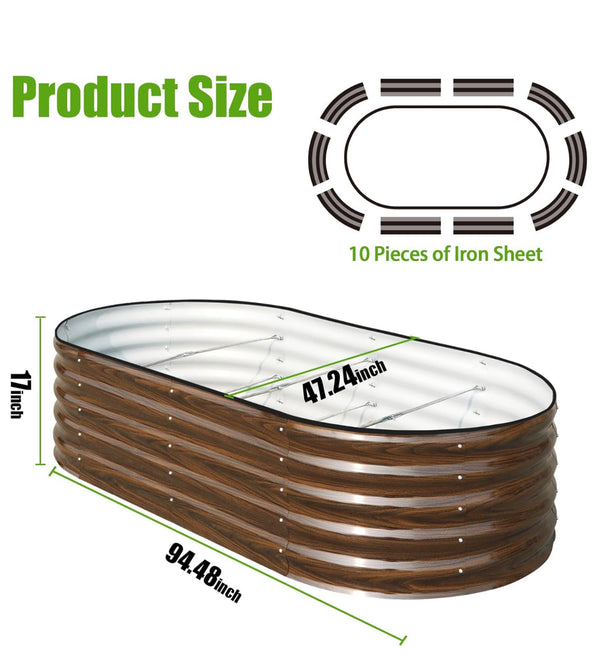 SnugNiture Galvanized Raised Garden Bed 8 x 4 x1.5ft Oval Metal Planter Box - Brown