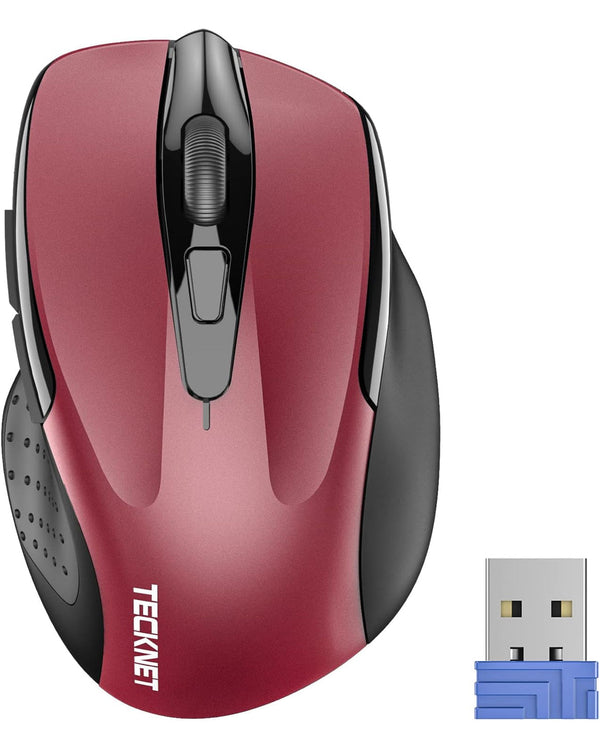 TECKNET Wireless Mouse 2.4G Ergonomic Optical Mouse - Red