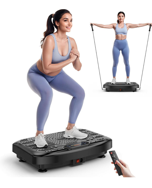 Vibration Plate Exercise Machine Adjustable Speeds Power Shaping Max Weight 450 Lbs - Black