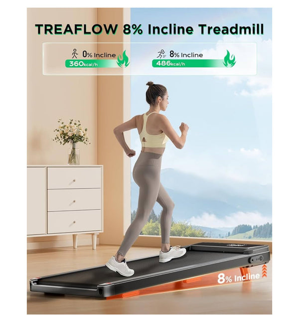 Walking Pad Treadmill with Incline 2.5HP Portable Under Desk w/ 265 Lbs Capacity Remote Control LED Display