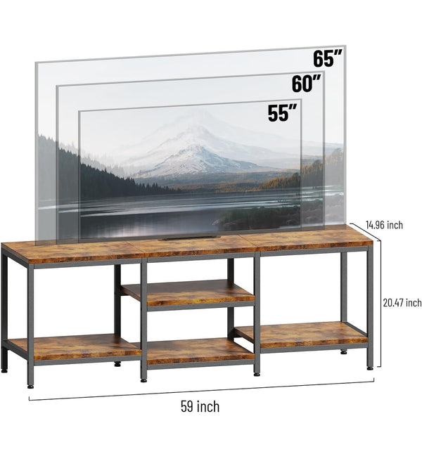3 Tier TV Stand Media Entertainment Center TV Stand - Rustic Brown