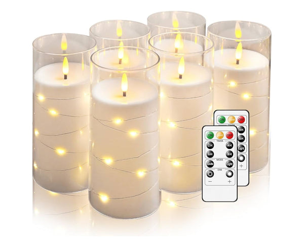 Enido 8 Pack Flameless LED Candles w/ Remote Timer Battery Operated Acrylic Pillar Set - White