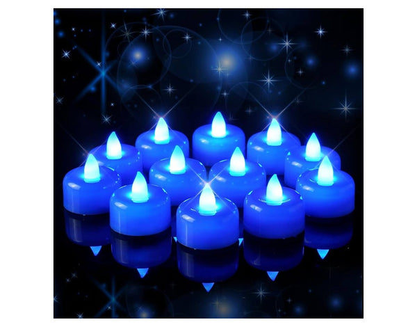 12 Pack Tea Lights with Timer Flameless Candle Battery - Blue
