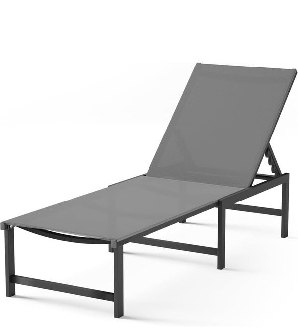 Aluminum Outdoor Chaise Lounge Chairs Patio Metal Deck Lounger 5-Position Adjustable Backrest Chase Recliner - Gray