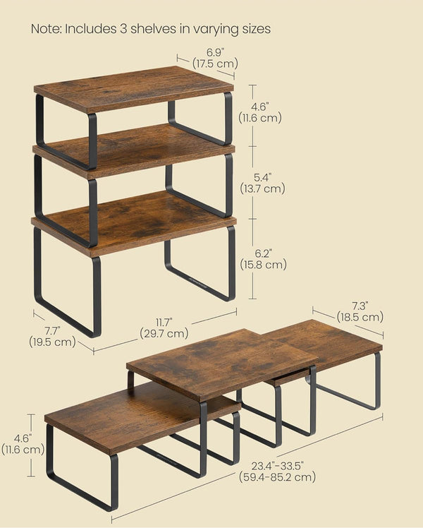 SONGMICS Spice Rack Stackable Expandable  Set of 3 - Rustic Brown