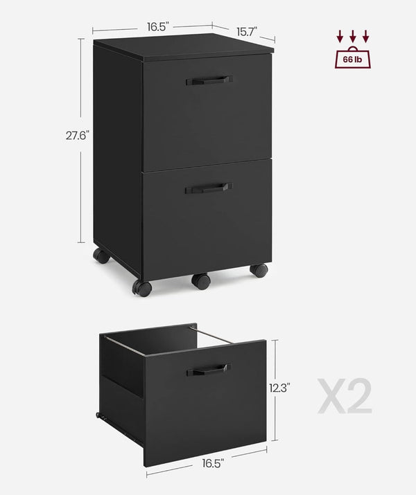 Vasagle File Cabinet 2-Drawer w/ Wheels - Black