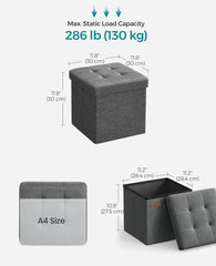 SONGMICS 11.8" Small Folding Storage Ottoman Cube Storage Footrest - Dark Gray