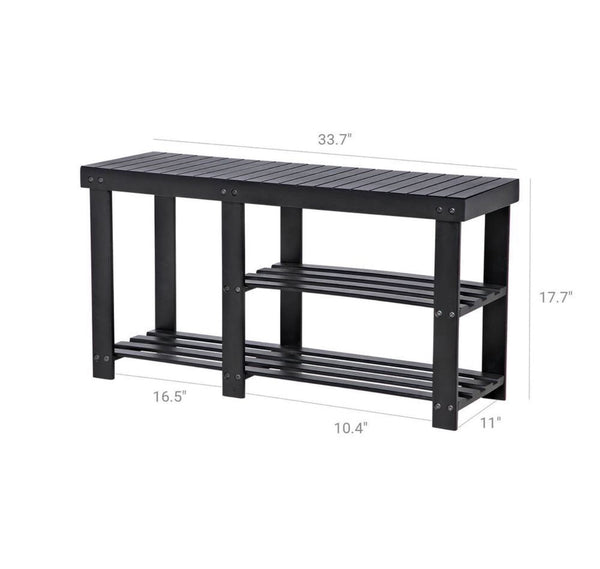 Bamboo Entryway Bench Shoe Rack - Black