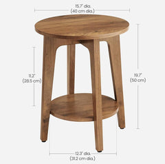 VASAGLE  2-Tier Small Round End Table Nightstand with Tapered Legs - Rustic Walnut