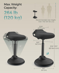 SONGMICS Standing Desk Chair Adjustable Ergonomic Wobble Stool w/ Padded Seat - Black