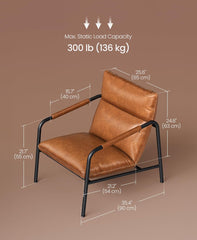 VASAGLE Accent Chair Metal Framed Armchair Leather with Stitching Mid-Century Modern - Camel Brown