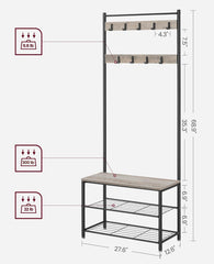 VASAGLE Coat Rack Hall Tree Entryway Bench with Shoe Storage - Greige / Black
