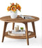 VASAGLE Round Coffee 2-Tier Center Table with Storage Tapered Legs - Honey Brown