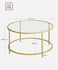 VASAGLE Round Coffee Table Steel Frame w/ Tempered Glass  - Gold