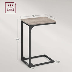 VASAGLE C-Shaped End Table Side Table with Metal Frame Set of 2 - Greige / Black