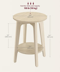 VASAGLE 2-Tier Side Round End Table Nightstand with Tapered Legs Set of 2 - Natural Beige