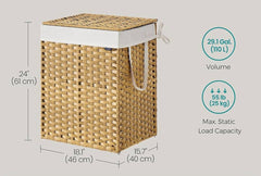 SONGMICS Laundry Basket 110 L Synthetic Rattan Storage Basket with Lid and Handles - Natural