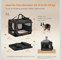 Feandrea Dog Soft Crate Collapsible Pet Carrier XL Portable - Black