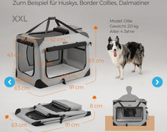 Feandrea Soft Dog Crate Collapsible Pet Carrier XXL Portable 36.0"L x 25.0"W x 25.0"H - Smokey Gray