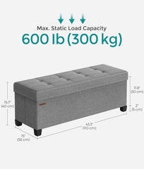 SONGMICS 43" Storage Ottoman Bench Foldable Foot Rest with Legs - Dove Gray
