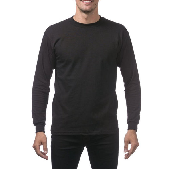 Pro Club Men Cotton Long Sleeve Crew Neck Shirt Black - Size XL