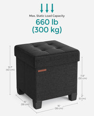 SONGMICS 15" Storage Ottoman Small Ottoman Foot Rest with Legs - Black