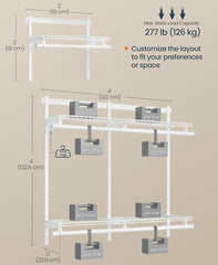 SONGMICS HOME Closet System Closet Insert Organizer Adjustable Metal Shelving Unit 4-6 ft - White