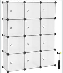 SONGMICS Cube Storage Organizer Closet Storage Shelves w/ Doors Set of 12 Plastic Cubes - White
