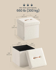 SONGMICS 15" Fleece Folding Storage Ottoman Foot Rest Stool - Cream White