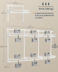 SONGMICS HOME Closet System Insert Organizer Adjustable Metal Shelving Unit 4-8 ft - White