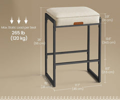 VASAGLE 26" Counter Height Bar Stools Leather with Stitching Mid Century Modern Set of 2 -  Cream White