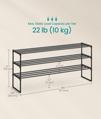 SONGMICS 3 Tier Shoe Rack Organizer Metal Storage Shelf - Black