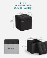 SONGMICS 11.8" Storage Ottoman Foldable Small Foot Rest - Black