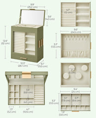 SONGMICS Jewelry Box with Glass Window 5-Layer Organizer w/ 3 Side Drawers - Sage Green