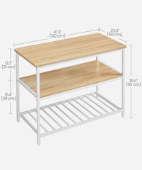 VASAGLE Kitchen Island with 3 Shelves and Large Worktop - Oak Beige / White