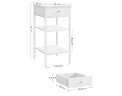VASAGLE Bedside Small Side Table with 1 Drawer and 2 Storage Shelves - White