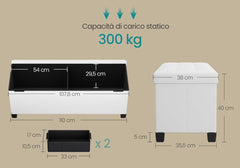 SONGMICS 43" Leather Storage Ottoman Bench Foldable Foot Rest with Legs - White