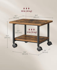 VASAGLE 2-Tier Industrial Heavy-Duty Printer Stand with Locking Wheels Cart - Brown