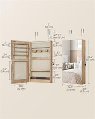 SONGMICS Mirror Jewelry Cabinet Armoire with Built-in LED Lights - Camel Brown