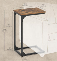 VASAGLE C-Shaped End Small Side Table with Metal Frame - Rustic Brown