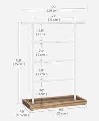 SONGMICS Jewelry Organizer 4-Tier Earring Holder Organizer Stand with Base Tray - White / Wood