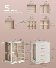 SONGMICS Jewelry Box 360° Rotating Storage Case with 5 Drawers - Cloud White