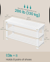 SONGMICS 35.4" Shoe Rack Bench 3-Tier Bamboo Storage Organizer Entryway - White