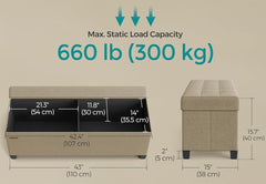 SONGMICS 43" Storage Ottoman Bench Foldable Foot Rest with Legs - Camel Brown