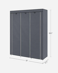 SONGMICS Portable Closet Clothes Storage Organizer w/ 1 Clothes Hanging Rail w/ Cover - Grey