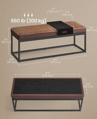 SONGMICS Ottoman Reversible Top Shoe Bench w/ Small Removable Shelf - Walnut Brown