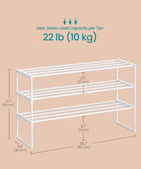 SONGMICS Shoe Rack 3-Tier Organizer Metal Storage Shelf - Pearl White