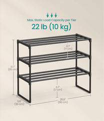 SONGMICS 26.8" Shoe Rack 3-Tier Organizer Metal Storage Shelf - Black